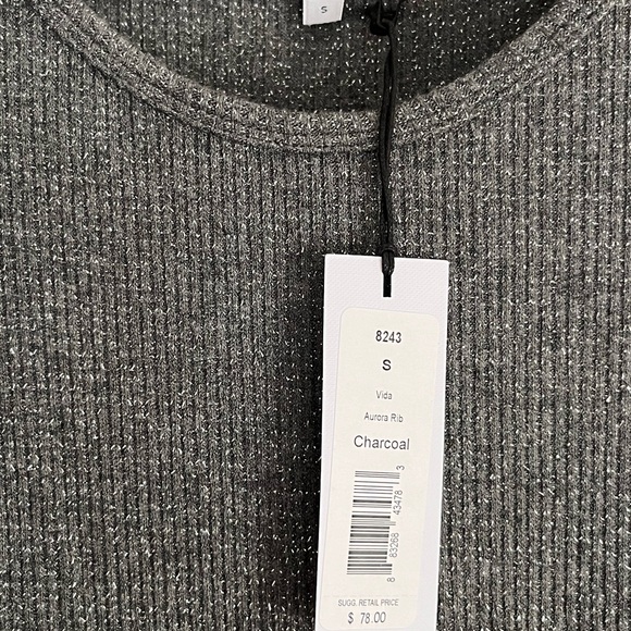 Michael Stars Vida Aurora Rib Charcoal sparkly sleeveless tee-very flattering! - Picture 2 of 7